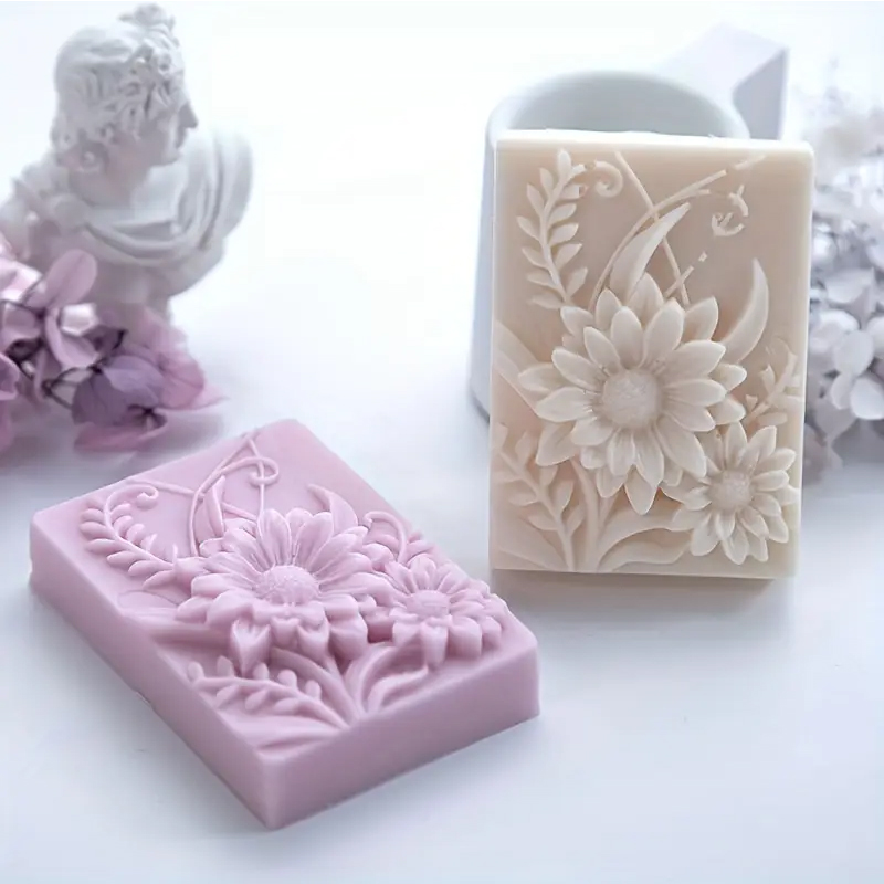 Candle Making Party - Cetakan Silikon Sabun Persegi Bunga 3D