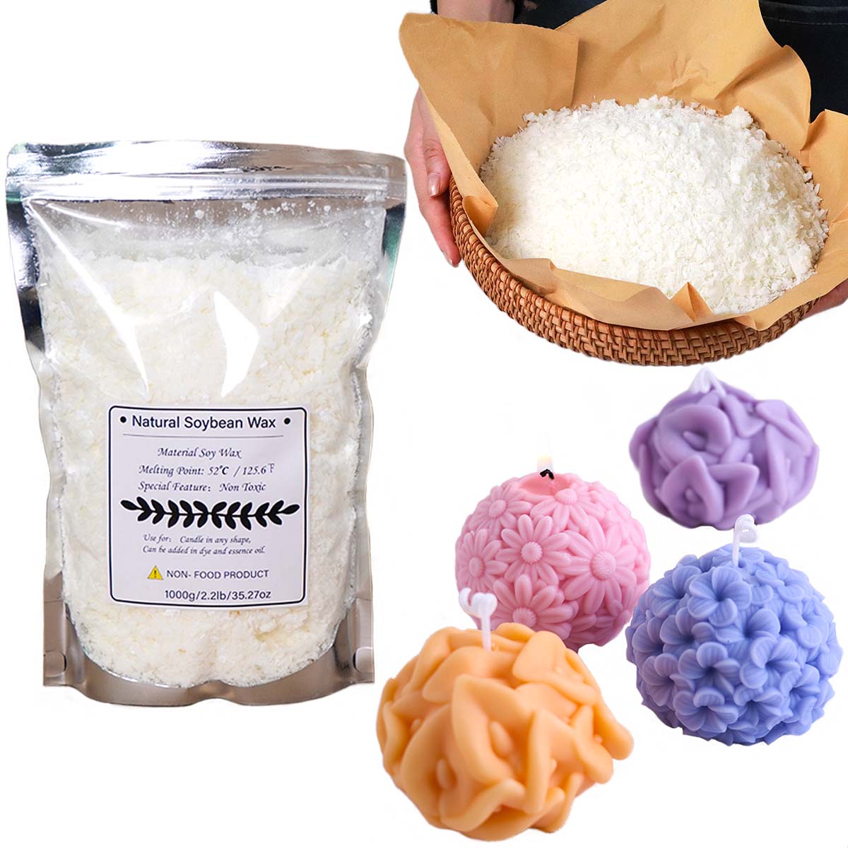 Candle Making Kits - 100/250/500/1000G Serpihan Lilin Kedelai Alami DIY
