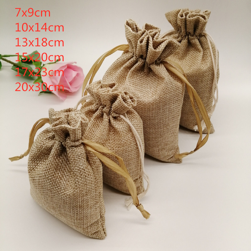 Jute Bag Packaging - 10-1000 Buah/Banyak Yute Linen Tas Serut